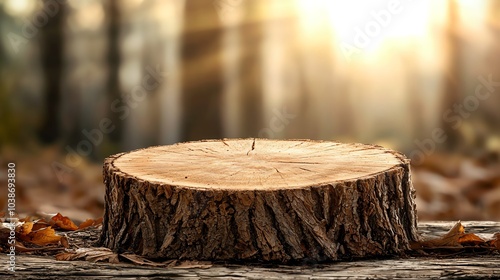 Tree stump in the middle of a deforested area, symbolizing the loss of nature and the impact of human activity