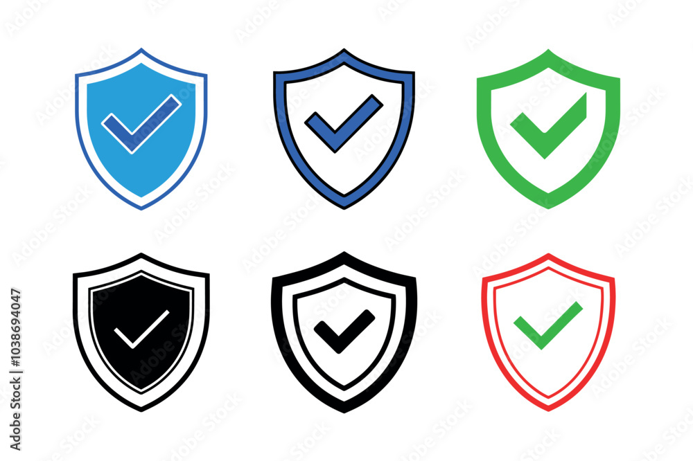 Set of shield check mark silhouette Vector art illustration. Set of shield check mark silhouette Vector art illustration.
