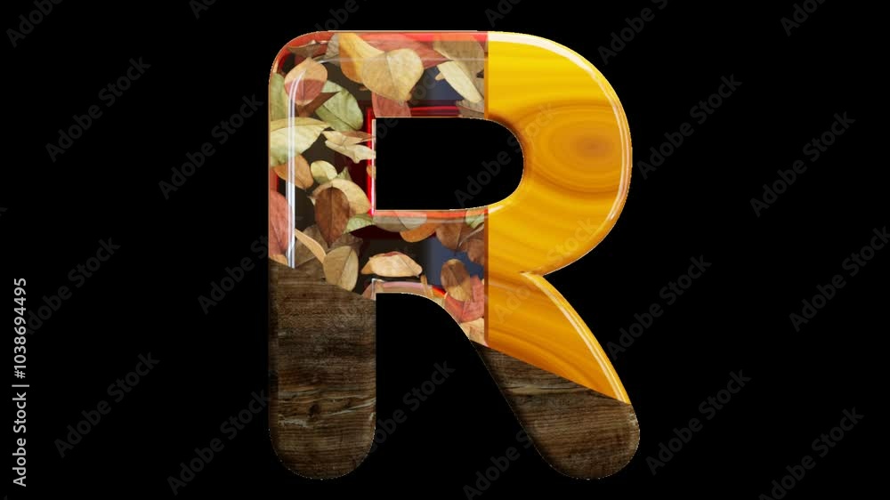 alphabetic capital letter R with falling leaves, transparent background ...