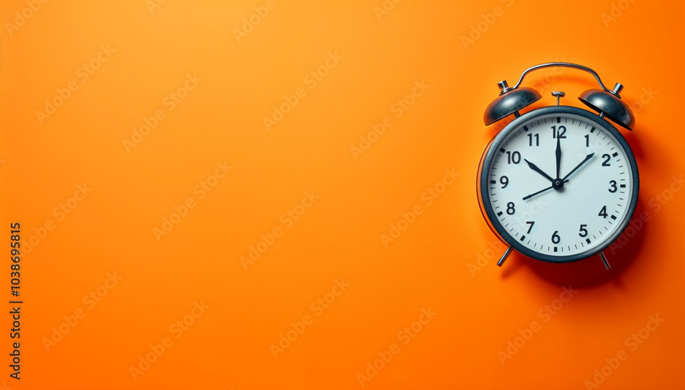 Black Alarm Clock on Orange Background Time Concept Black Alarm Clock on Orange Background Time Concept