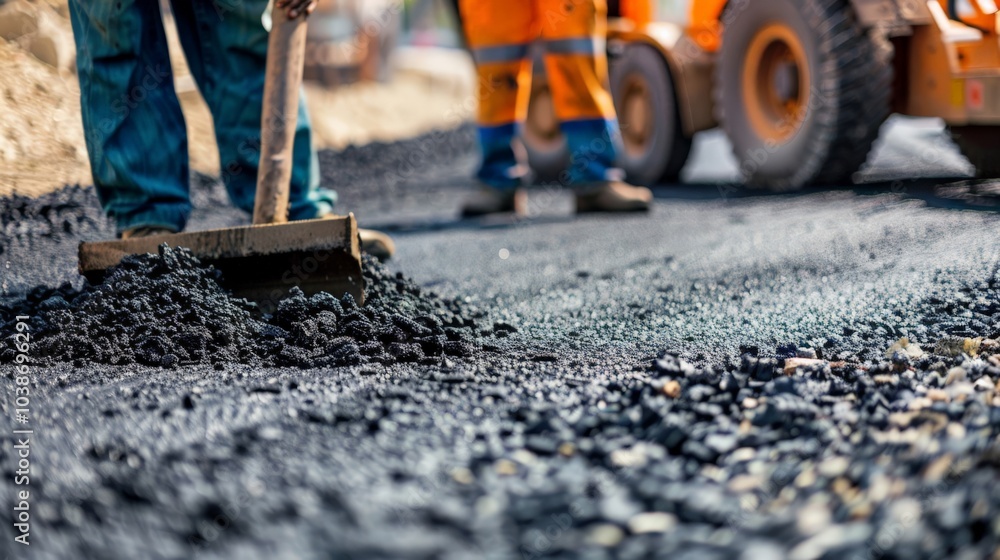 Construction workers paving a new road Construction workers paving a new road