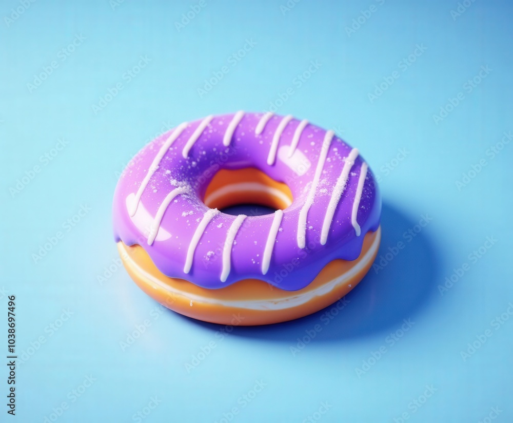 Purple Glazed Donut on Blue Background Purple Glazed Donut on Blue Background