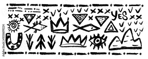 Vector set with african, mexican elements, tribal shapes and textile ornaments. Traditional ritual shapes, ethnic circles and borders. Mystic symbols , folk shapes