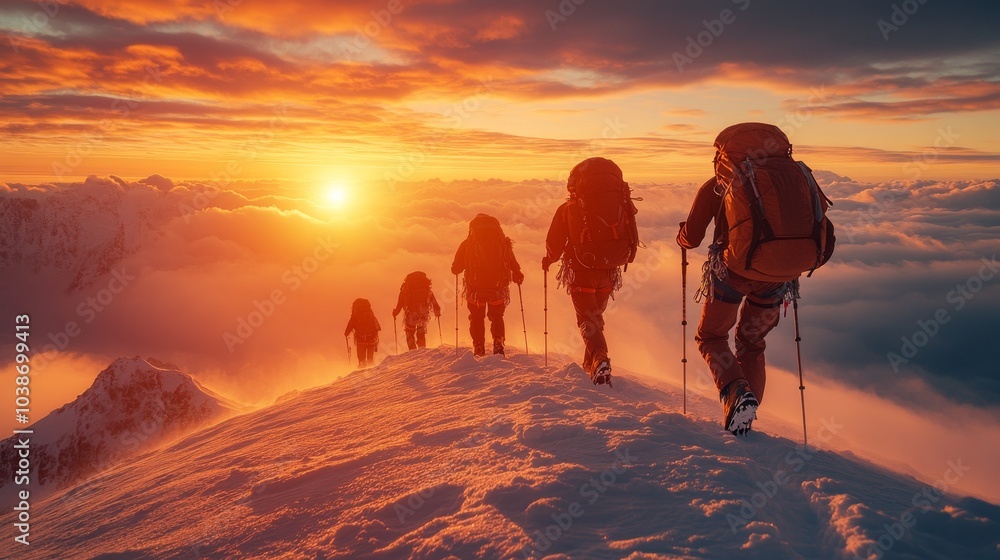 Silhouette Professional hiking climbing team mountain a goal and objective target Silhouette Professional hiking climbing team mountain a goal and objective target