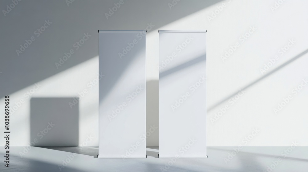 White retractable banners on plain background White retractable banners on plain background