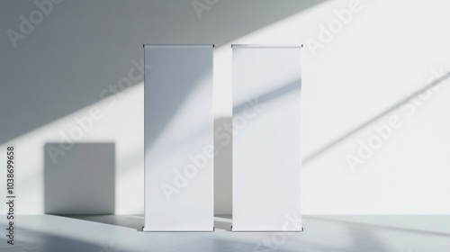 White retractable banners on plain background