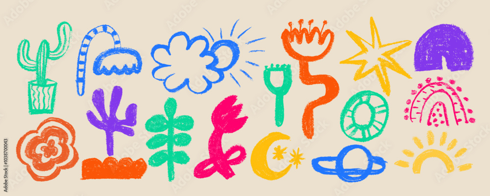 Collection charcoal doodle elements like stars, flowers, cactus, crescent moon and planet. Hand drawn pencil squiggles and speckles, creative abstract doodle style elements isolated on white. Collection charcoal doodle elements like stars, flowers, cactus, crescent moon and planet. Hand drawn pencil squiggles and speckles, creative abstract doodle style elements isolated on white.