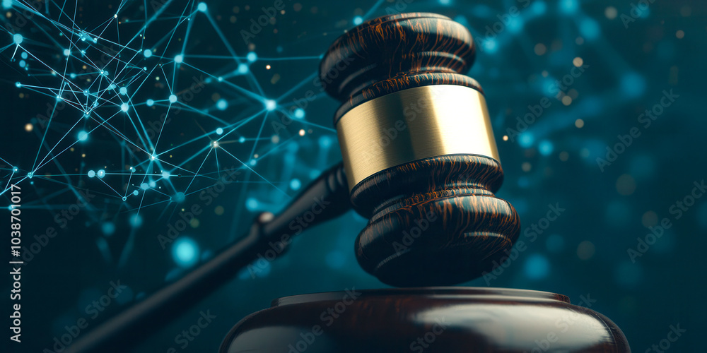gavel is raised, symbolizing authority and justice in digital world gavel is raised, symbolizing authority and justice in digital world