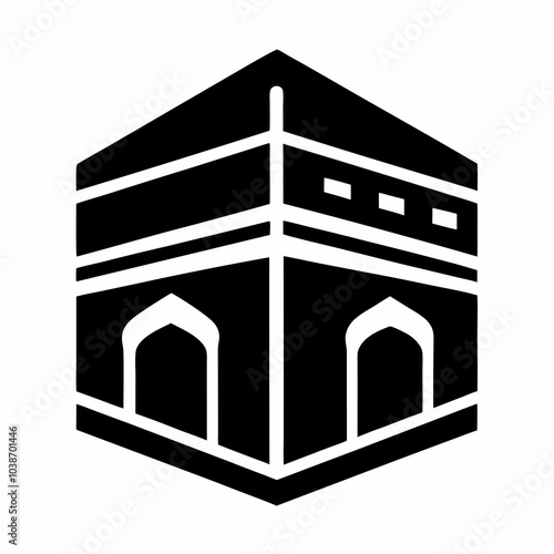 Silhouette Vector Kaaba Icon Logo on White Background