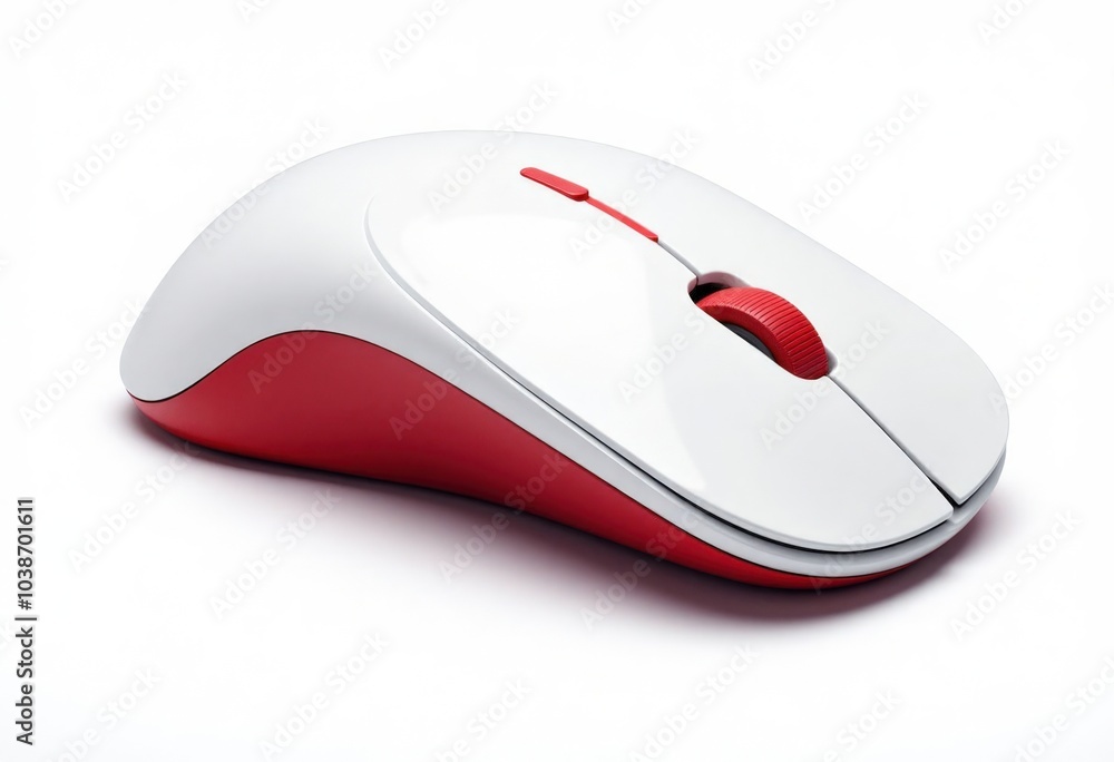 White and Red Wireless Mouse on White Background White and Red Wireless Mouse on White Background