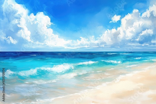 Wallpaper Mural Tropical Paradise Seascape. Hand painted Watercolor Illustration of a Tranquil Beach Vacation Destination Torontodigital.ca