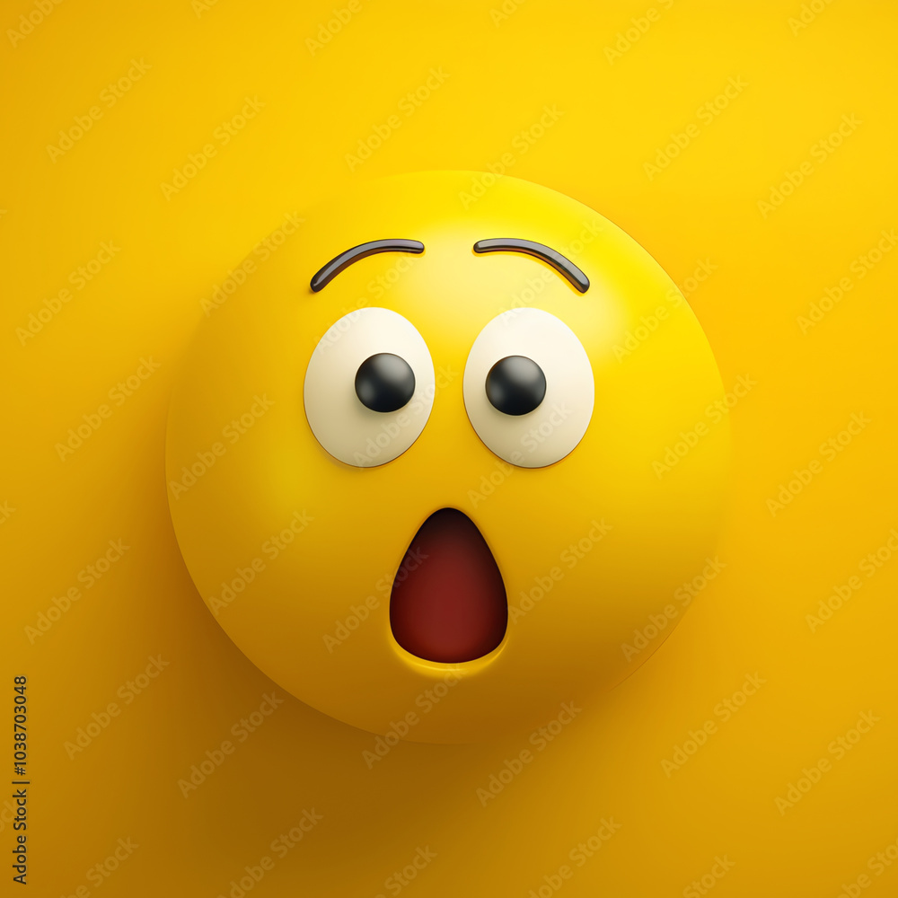 Fototapeta premium emoticon shocked face on a yellow background, AI generated