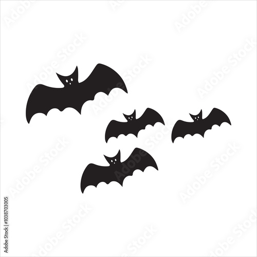 Black silhouettes of bats set on white background.