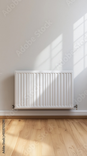 modern home radiator hanging of the wall in minimalistic home living room