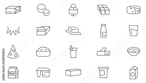 Milk and Dairy Product line icon set. Cream, butter, cheese, infant formula, yogurt, parmesan, mozzarella, porridge, kefir, parmesan line icon set. Ui thin line icon pack.