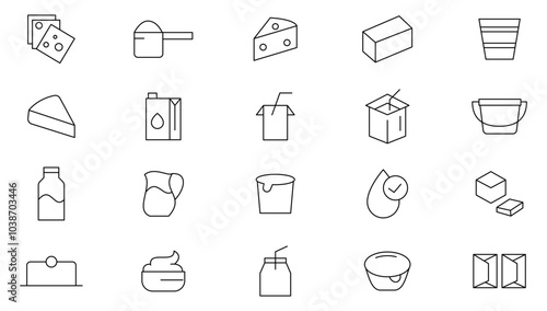 Milk and Dairy Product line icon set. Cream, butter, cheese, infant formula, yogurt, parmesan, mozzarella, porridge, kefir, parmesan line icon set. Ui thin line icon pack.
