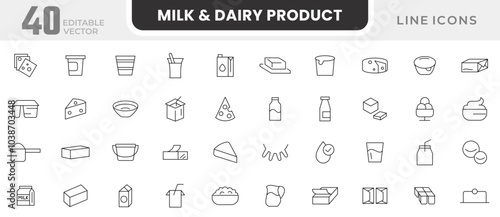 Milk and Dairy Product line icon set. Cream, butter, cheese, infant formula, yogurt, parmesan, mozzarella, porridge, kefir, parmesan line icon set. Ui thin line icon pack.