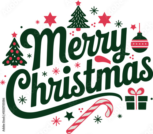 Merry Christmas lettering isolated on white background. Merry Christmas script calligraphy vector illustration