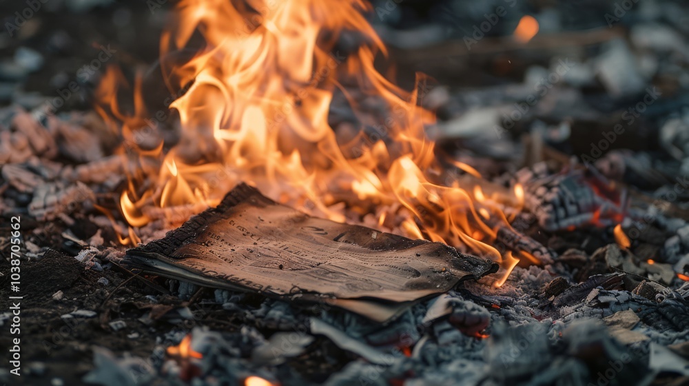 Flames consuming a piece of paper, turning it to ash Flames consuming a piece of paper, turning it to ash