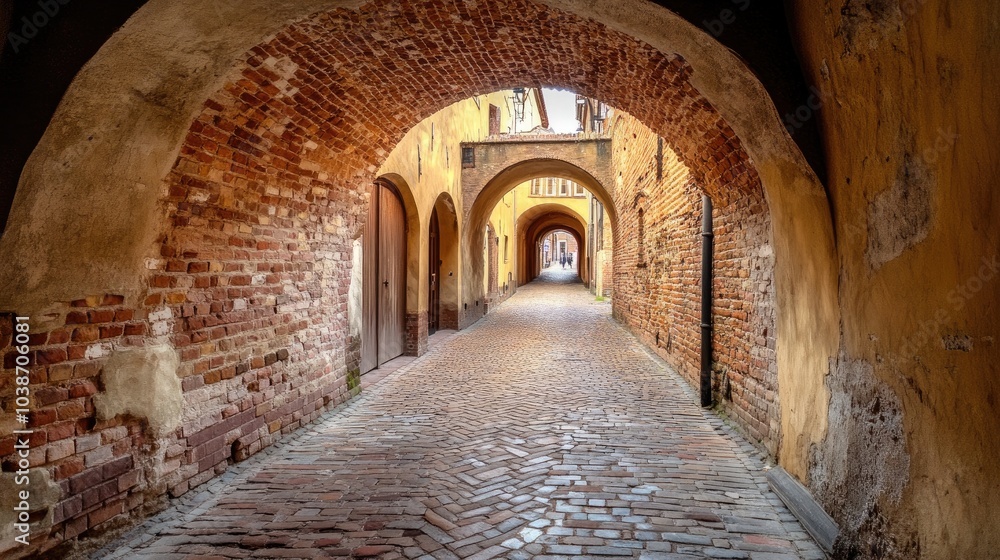 Obraz premium Charming Brick Archways in Historic Pathway