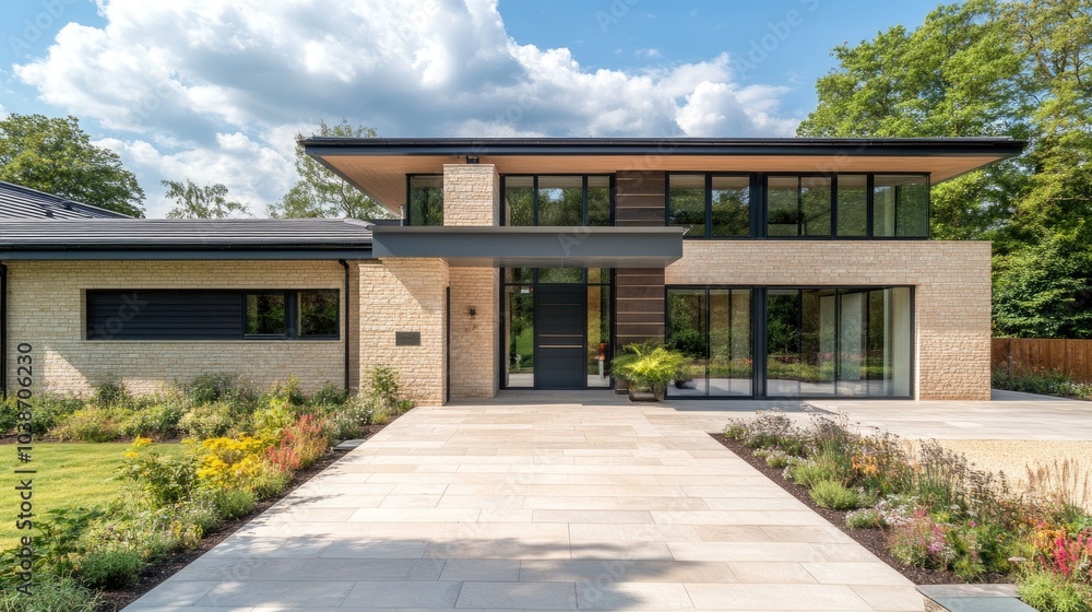 Modern Home with Sleek Architecture and Garden View Modern Home with Sleek Architecture and Garden View