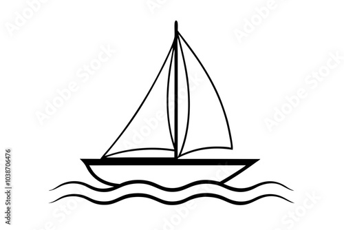 Sailing Boat on Water silhouette | isolated vector silhouette illustration on white background