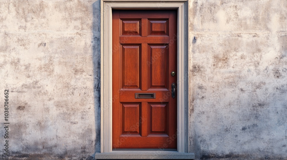 Classic Wooden Door Against Rustic Wall Background Classic Wooden Door Against Rustic Wall Background