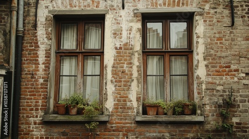 Charming Rustic Windows with Potted Plants