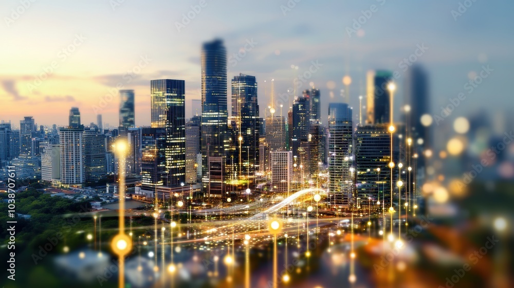 Fototapeta premium Captivating Cityscape with Cultural Elements at Dusk