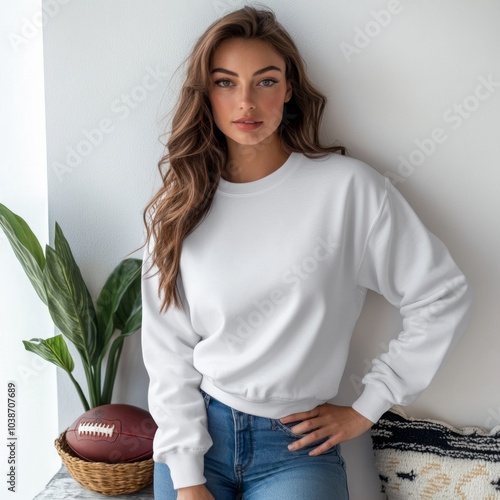 gildan white crewneck sweatshirt mockup for print on demand designs photo