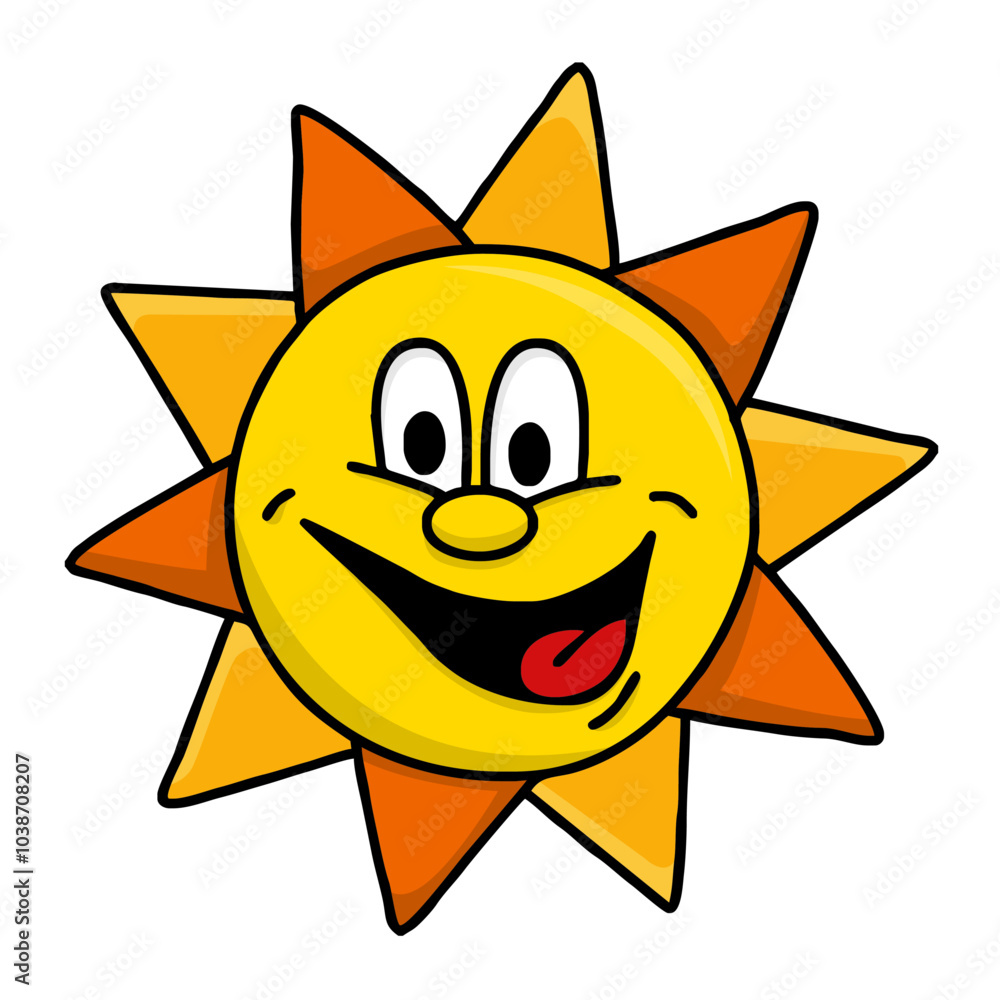 Sole sun sorridente giallo e arancio stile fumetto simpatico vettoriale editabile Sole sun sorridente giallo e arancio stile fumetto simpatico vettoriale editabile