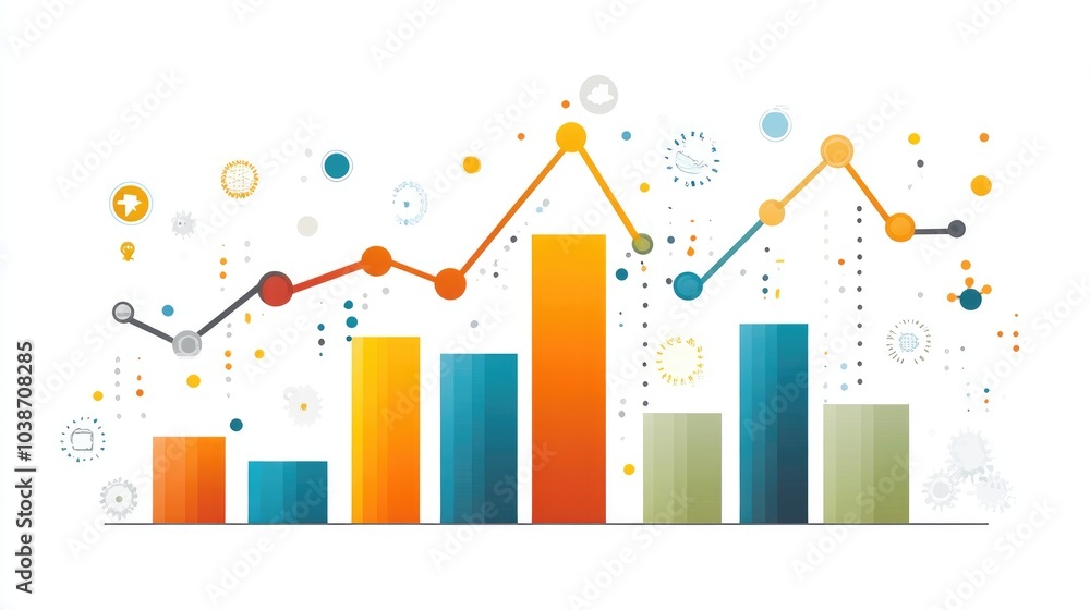 Colorful Bar Graph with Data Visualization Elements Colorful Bar Graph with Data Visualization Elements