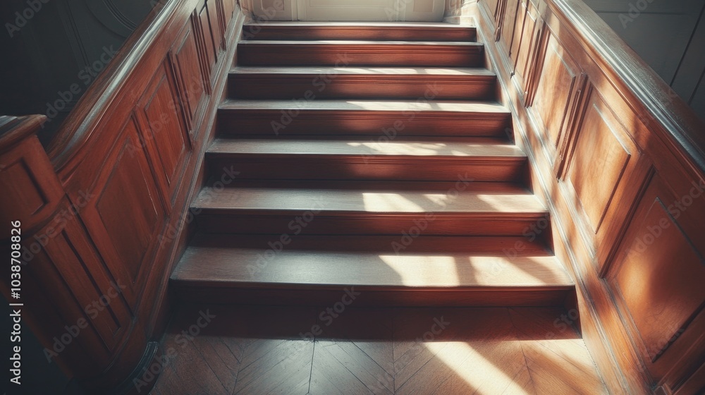 Obraz premium Elegant Wooden Stairs with Soft Natural Light
