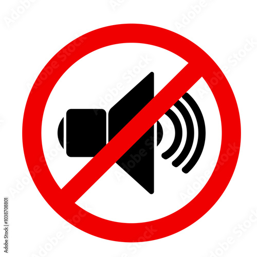 Speaker prohibition sign, keep quiet, observe silence icon, isolated. Loudspeaker in the crossed out red circle. Vector illustration