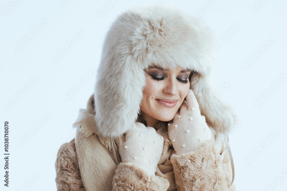 relaxed stylish woman touching face on white relaxed stylish woman touching face on white