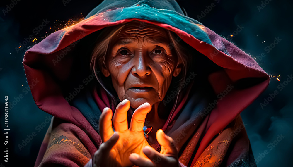 Halloween. An old experienced witch casts a spell on Halloween Halloween. An old experienced witch casts a spell on Halloween