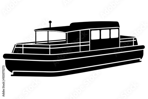 Pontoon Boat silhouette | isolated vector silhouette illustration on white background