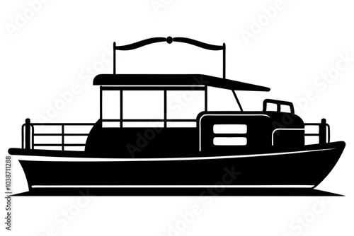 Pontoon Boat silhouette | isolated vector silhouette illustration on white background