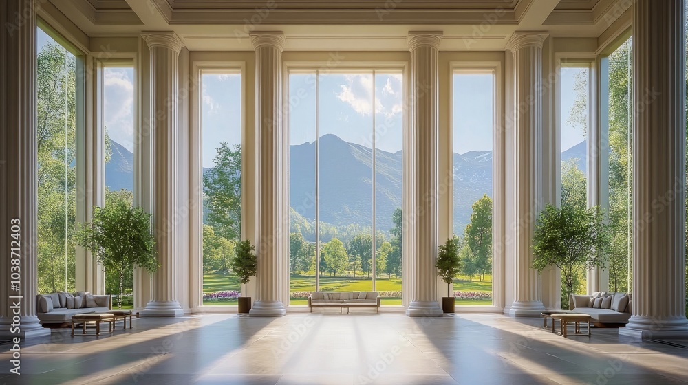 Elegant Indoor Space with Mountain View and Natural Light Elegant Indoor Space with Mountain View and Natural Light