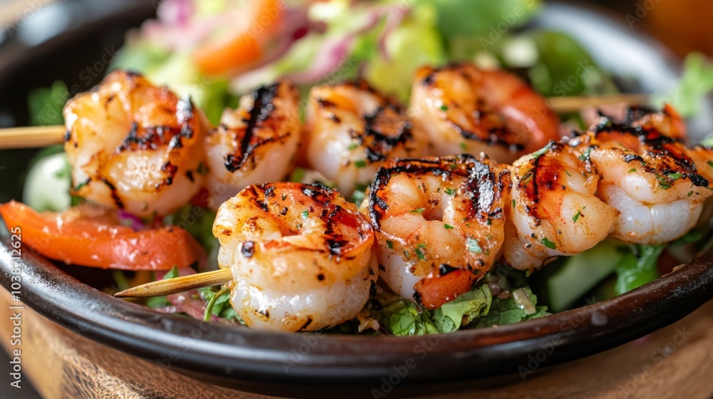 Grilled Shrimp Skewers with Fresh Salad Grilled Shrimp Skewers with Fresh Salad