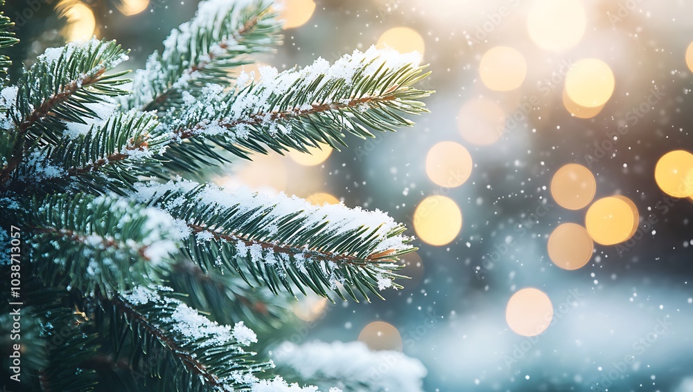 Amazing landscape of close shot of pine tree branches for christmas wallpaper and christmas banner.