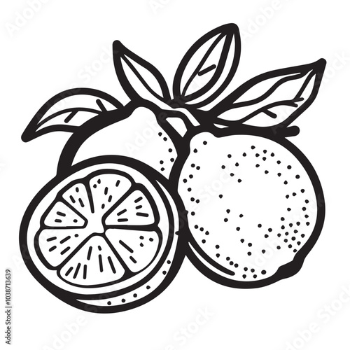 Lemons In cartoon, hand-drawn flat style. image for social media, websites and UI. Isolated 2D vector design in logo, icon, sketch style, simple line vector, single color. AI Generative Art.