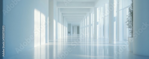 White Hallway with Light Reflections, Abstract, Minimalism ,architecture, interior design