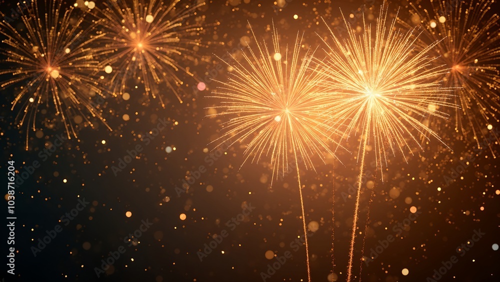 Naklejka premium Vibrant golden fireworks illuminating the night sky for New Years Eve promotions