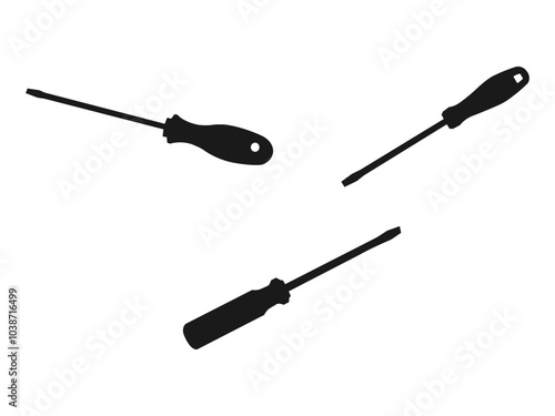 Slotted common blade screwdriver flat vector icon for apps and websites. Vector illustration of black silhouette of a screwdriver. screwdriver pliers icon. vector illustration on white background.
