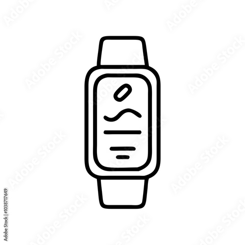 Smartwatch icon representing fitness tracking and health monitoring, black outline, modern design    