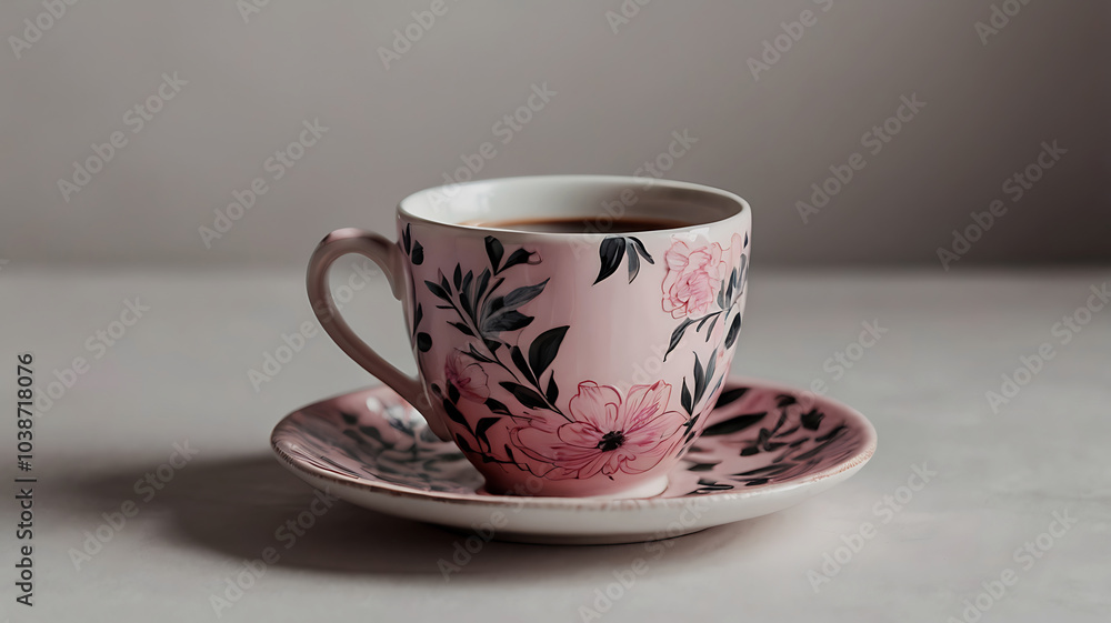 Fototapeta premium A cup of coffee roasted coffee beans fresh coffee in an elegant mug on a workspace background
