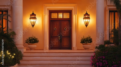 Elegant Entrance with Warm Lighting and Classic Design