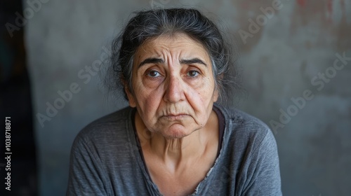 Middle-aged Woman Shows Sadness in a Bleak Setting Generative AI photo