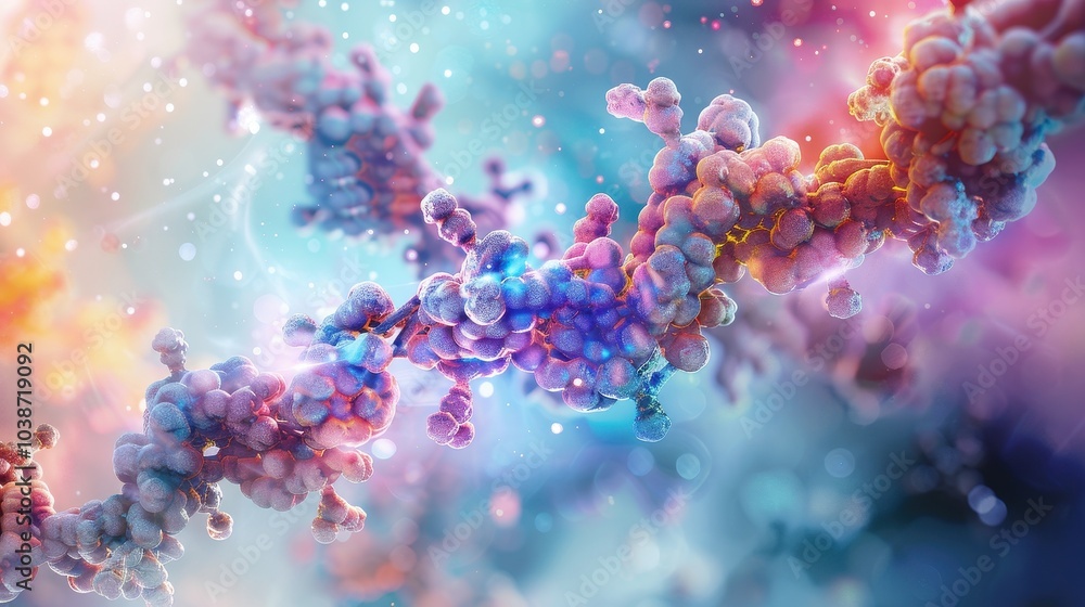 Fototapeta premium Exploring the molecular structure of cytochrome in vibrant colors against a blurred abstract background